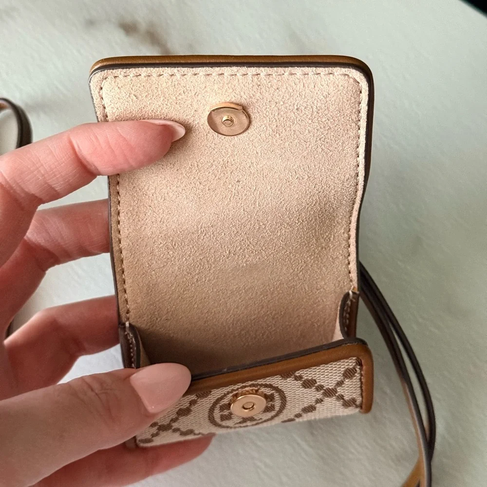 Tory Burch Tan Logo AirPod Holder Bag Charm on Strap